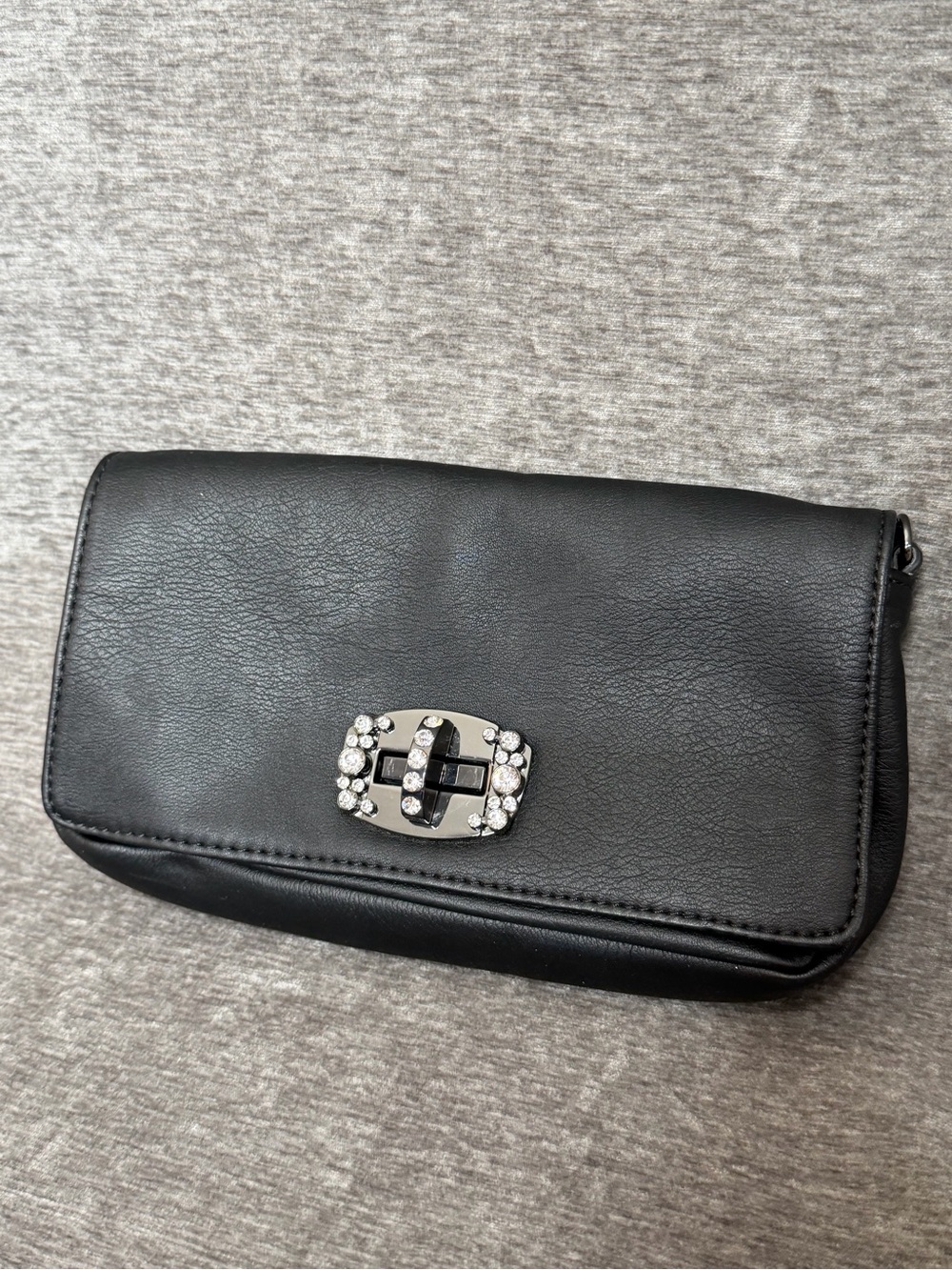 Vera Wang Black Clutch with Crystal-Embellished Turn-Lock